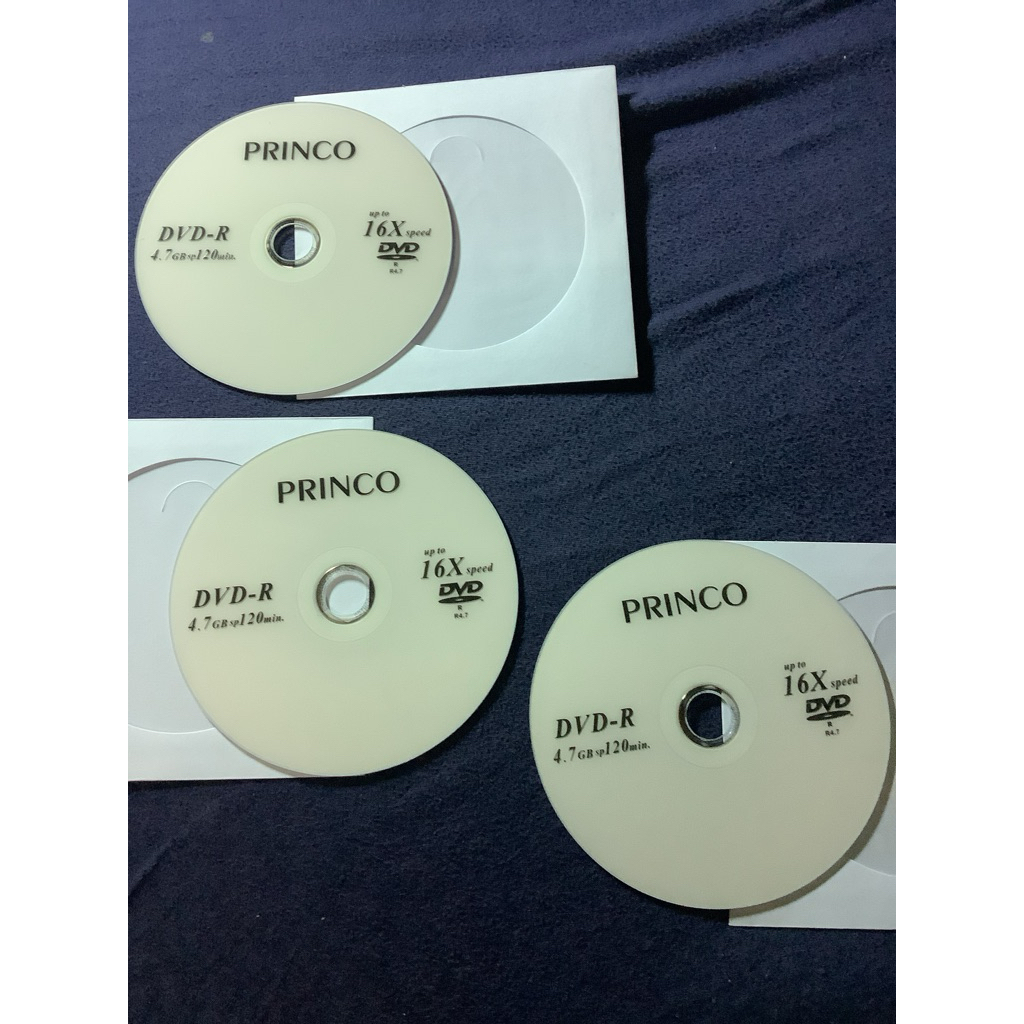 มือ1 (ขั้นต่ำ 3แผ่น) แผ่นดีวีดีเปล่าปริ้นโค่ ( ตัวเลือก 3แผ่น + ซองกระดาษ ) DVD-R​ PRINCO​ 4.7GB​ 120MIN. 16X speed
