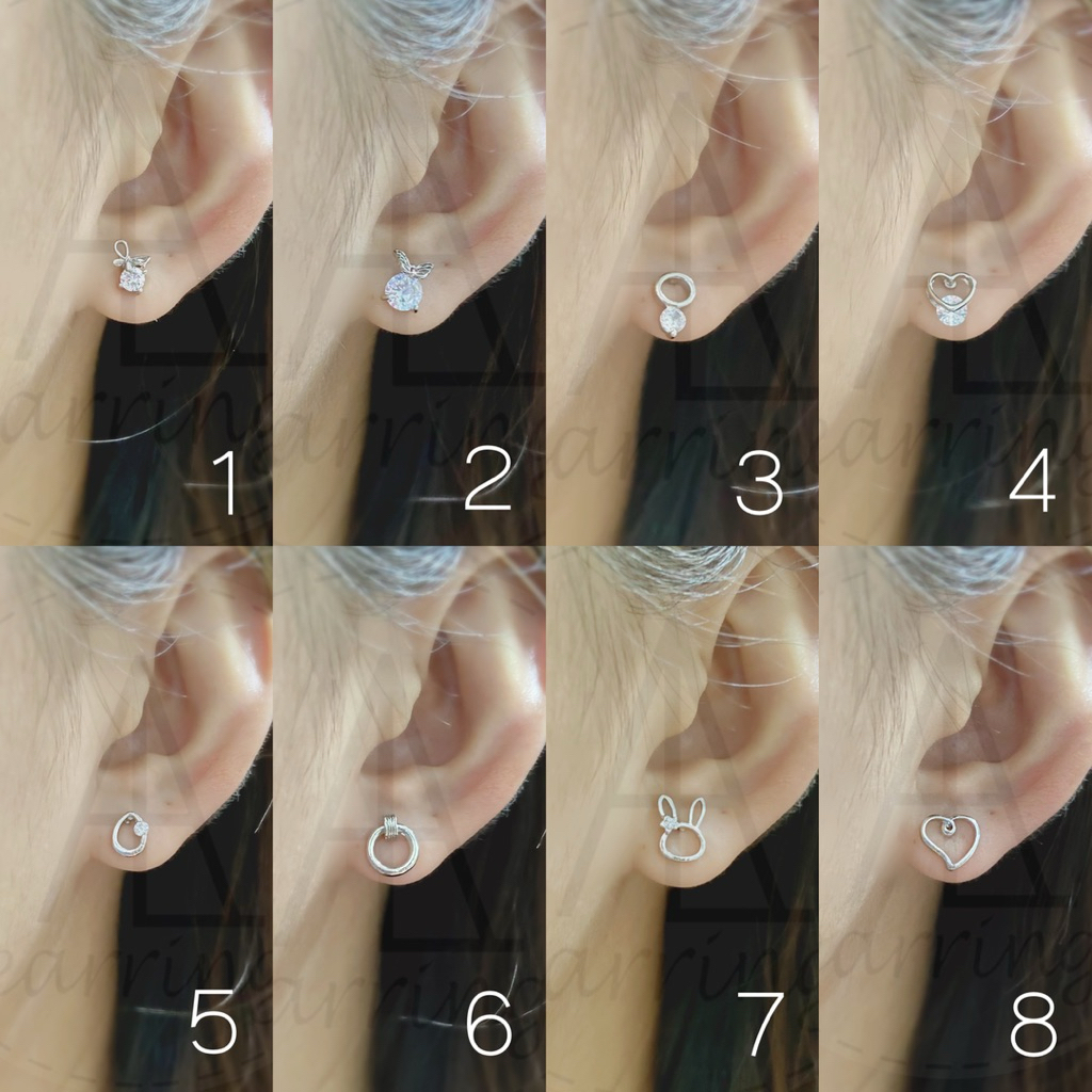 [มินิมอลสีเงิน159] ต่างหูมินิมอลแบบติดหู ราคาต่อ1คู่ พร้อมแป้น(ทับหลัง)แบบโลหะทุกคู่