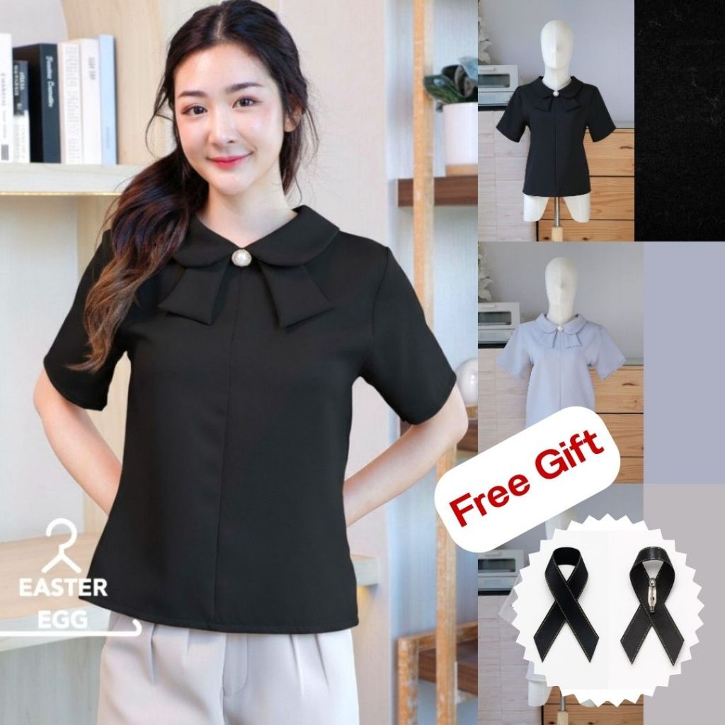 F16 เสื้อทำงานผู้หญิง คอปก แต่งกระดุม แมชสีน่ารัก (Easter Egg) ปรับลุคสวยเก๋