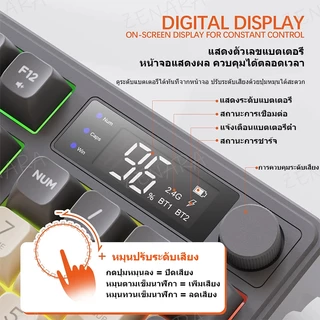 Baby Mali คีย์บอร์ดบลูทูธไร้สาย FreeWolf M96 2.4Ghz+บลูทูธ PBT KeyCap แสดงผลตัวเลข เกม แสงสีรุ้ง ปิดเสียง for PC/IOS/Mac