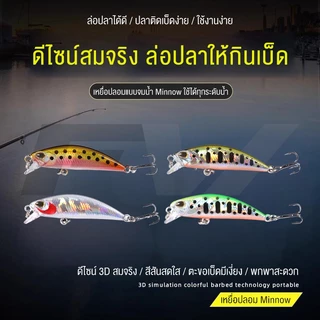 FW เหยื่อตกปลา ตกปลาพลาสติก เบส Sinking Minnow เหยื่อปลอม 5 กรัม 5 ซม พร้อมตะขอ 2 ชิ้น นตกปลาล พลาสติกเหยื่อ