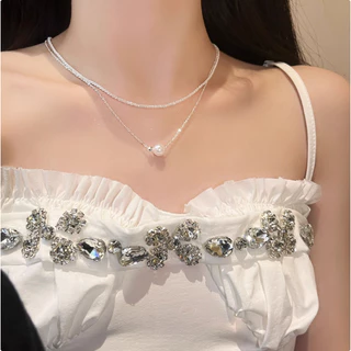 COD-ส่งเร็วจากไทย🎀สร้อยคอ ประดับไข่มุก สองชั้น สไตล์หรูหราแสง สไตล์เกาหลีเรียบง่าย ปรับขนาดได้ สำหรับผู้หญิง-Ten