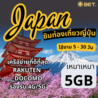 Japan Sim ซิมญี่ปุ่น เครือข่ายRakuten/Docomo 4G/5G เน็ตเต็มสปีดเริ่มต้น 3GB-30GB