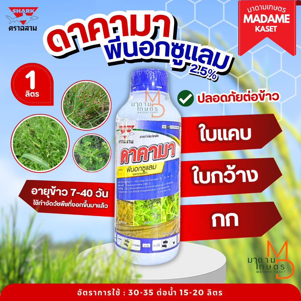 ดาคามา (พีนอกซูแรม 2.5%) 1 ลิตร สารกำจัดวัชพืชใบแคบ ใบกว้าง และกก ปลอดภัยต่อข้าว ไม่แดง ไม่งัน