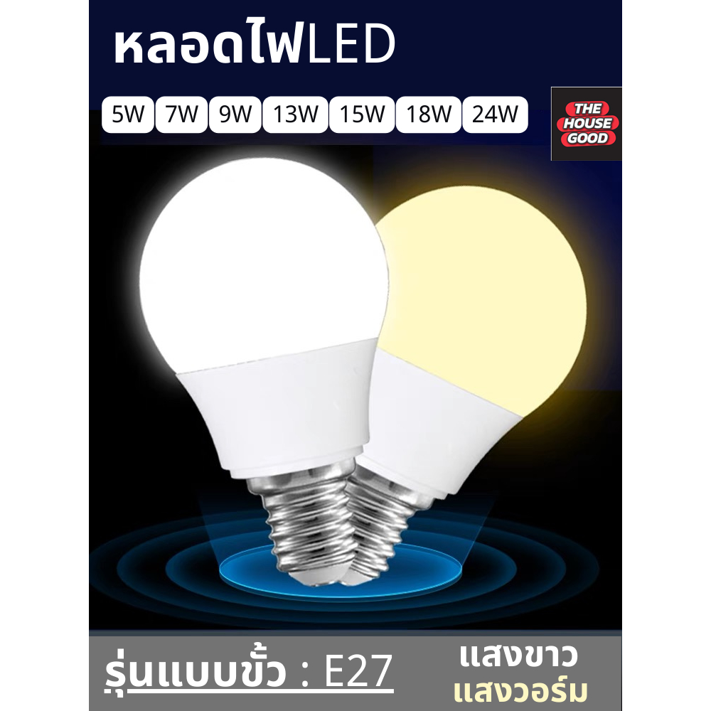 หลอดไฟ LED แพงไปหน่อยแต่คุณภาพดี รับประกัน 2ปี ใช้ไฟฟ้า220V หลอดประหยัดไฟ 3w 5w 7w 9w 13w 15W 18w 24w ขั้ว E27