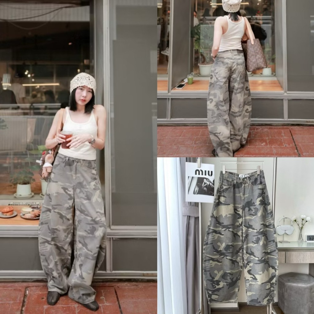 61819 Smoke camo barrel jeans ยีนส์ลายทหาร งานป้าย fsy