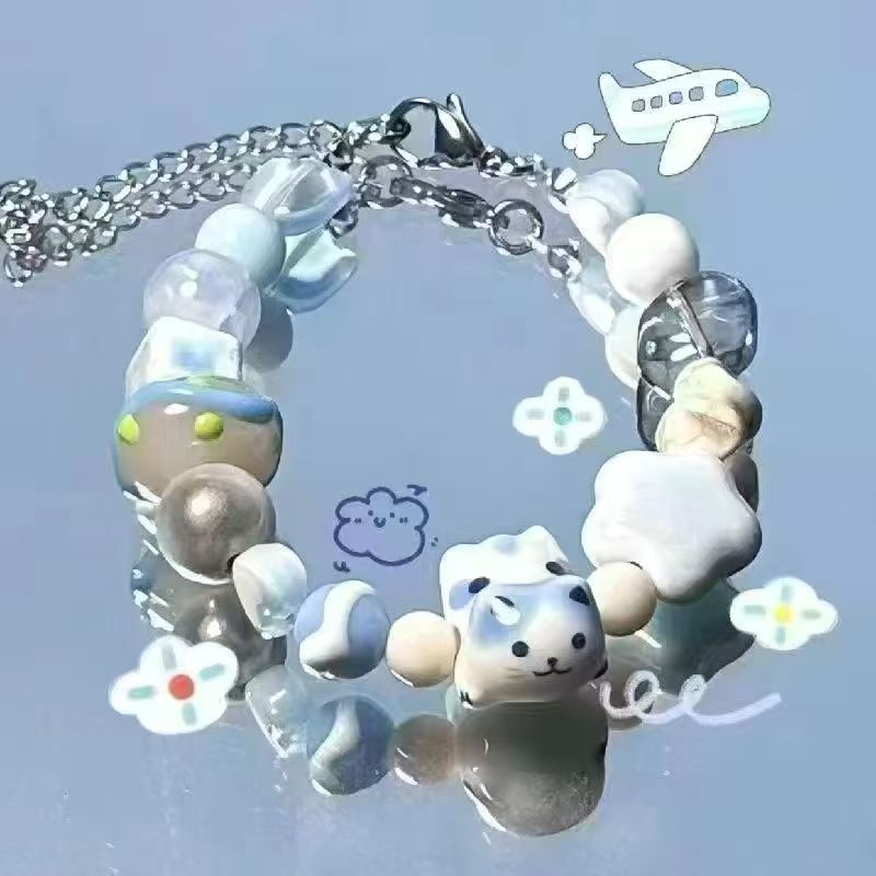 กำไลข้อมือลูกปัดรูปแมว แมวดาวสีน้ำเงิน สร้อยข้อมือแมวหัวใจสีชมพู กำไลน่ารักๆ พร้อมส่งจากไทย