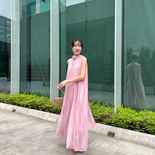 ✨Lady Cecilia Dress - Miida สวยมากกก💫เดรสยาวผ้าพิมลายทางลง ดีเทลคอสูงมีชายผ้าพาดไปด้านหลัง