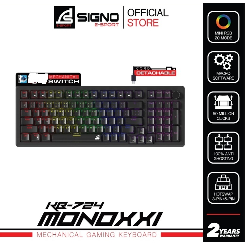 SIGNO E-Sport Mechanical Gaming Keyboard MONOXXI รุ่น KB-724 (คีย์บอร์ด เกมมิ่ง) BLUE SW