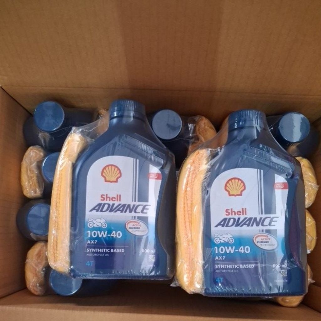 น้ำมันเครื่องเชลล์Shell.ADVANCE.10W-40.AX7. 0.8. 12 ขวดยกลัง (แถมผ้าเช็ดรถ)