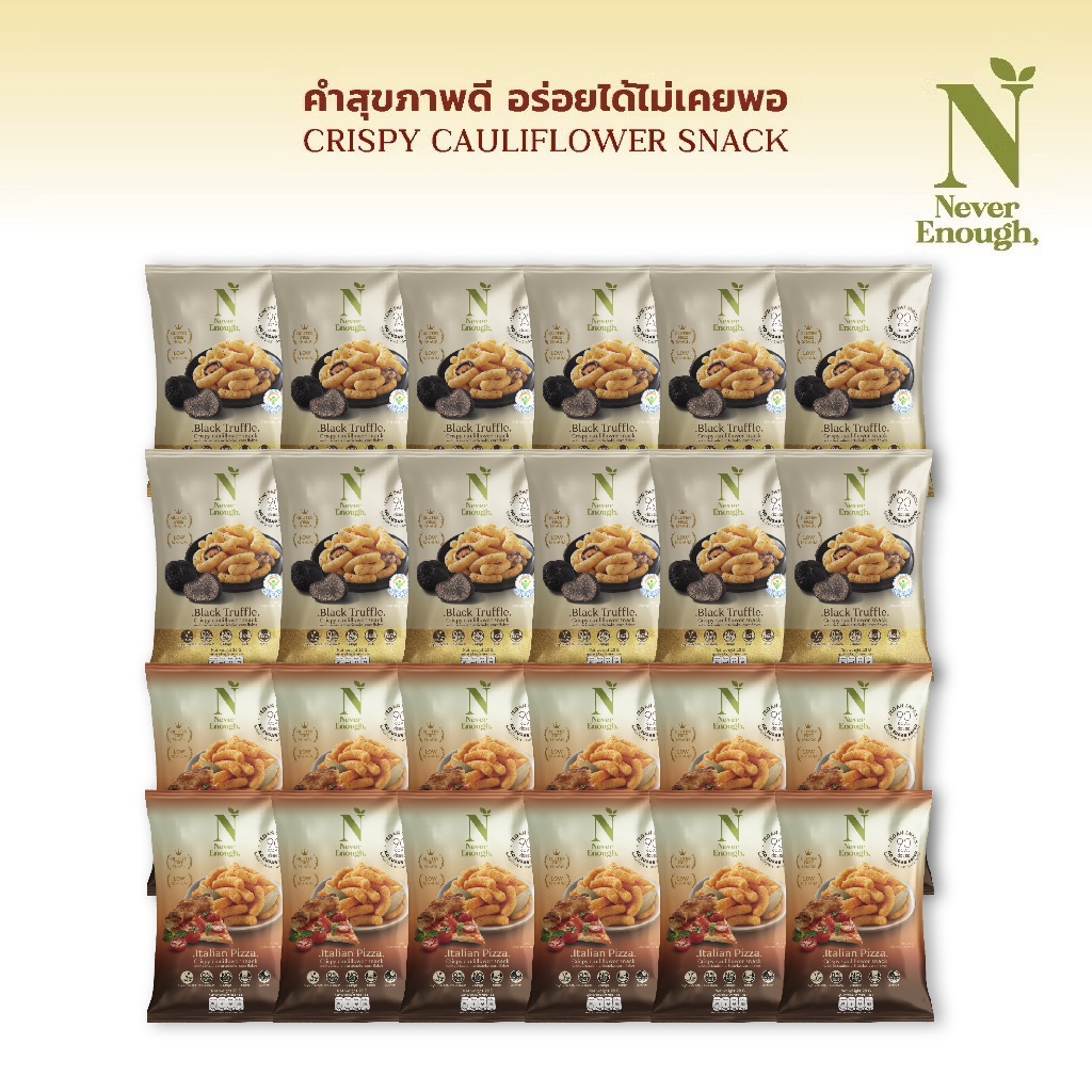 Never Enough ขนมดอกกะหล่ำ ไม่แป้ง อบ ไม่ทอด - เซต 24 ซอง x20g [ ตรา เนเวอร์อีนัฟ ]
