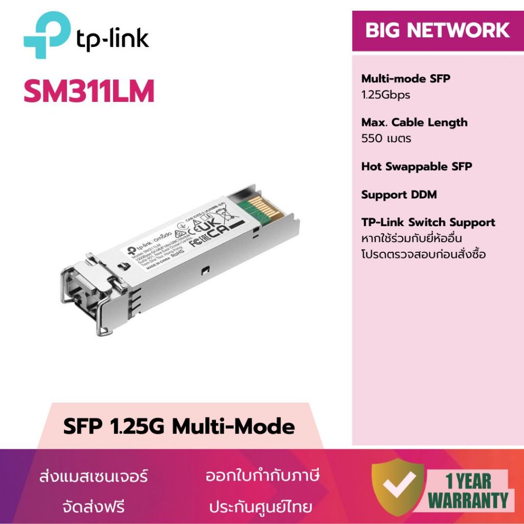 (SFP 1G 550m) TP-Link  SM311LM Multi-Mode Omada Mini GBIC Module หัว LC ประกันศูนย์