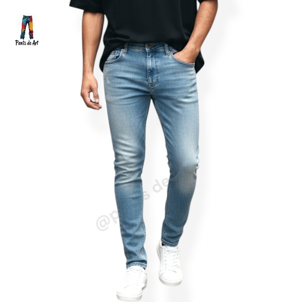 Pants de Art - กางเกงยีนส์ชาย ผ้ายีนส์ยืด ทรง Slim-Fit มีไซส์ใหญ่ 28-50" สีมิดไนท์ฟอกสนิม "มีชำระปลายทาง"
