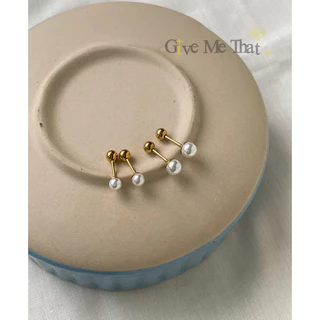 ต่างหูจิวสแตนเลสแท้ สไตล์มินิมอล Minimal จิวมุก แบบติดหู รุ่น Pearl Earrings Givemethat
