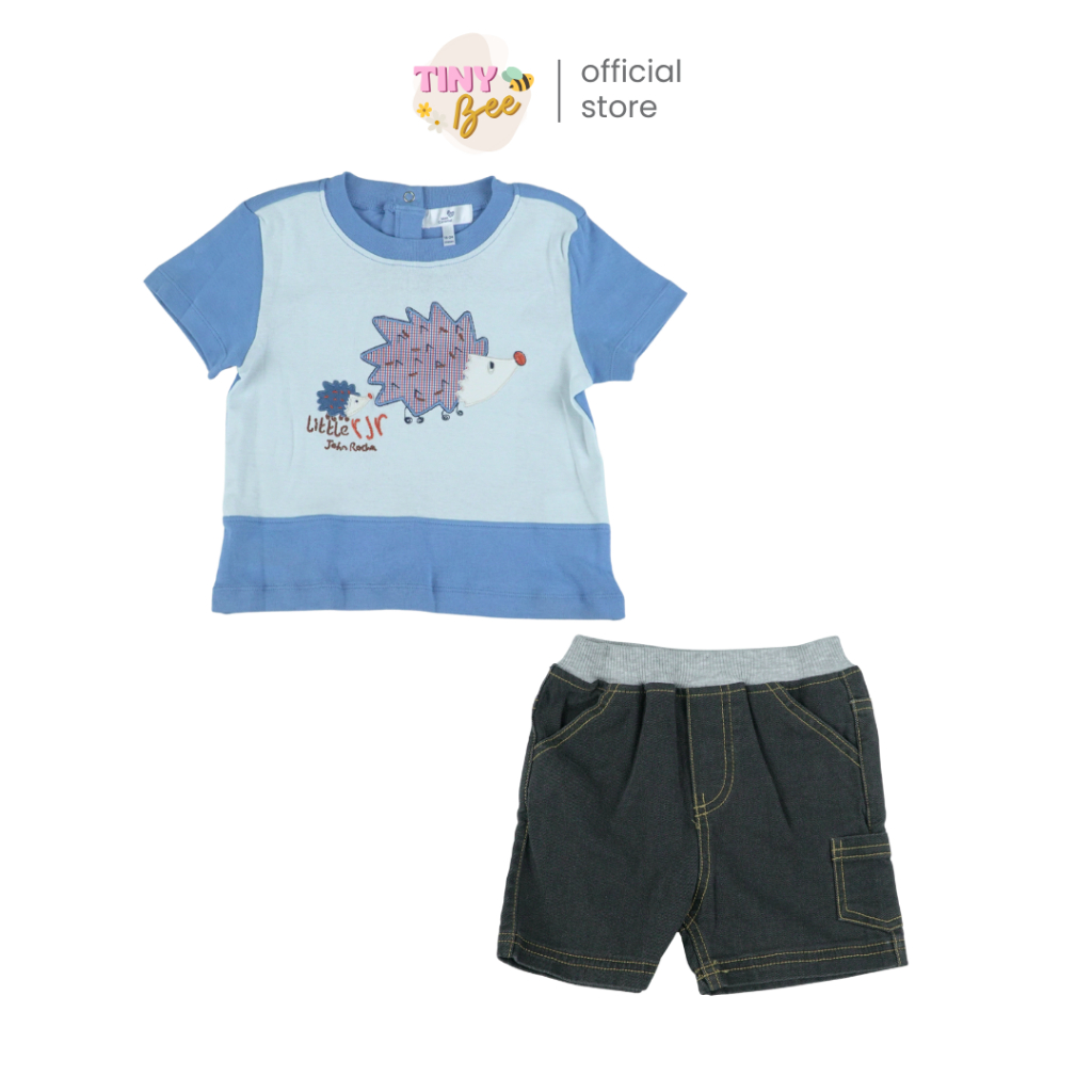 TinyBee ชุดเซ็ตเสื้อคอกลม+กางเกงขาสั้น ชุดเด็กผู้ชาย ชุดเด็กแรกเกิด แบรนด์แท้ อายุ 3-24 เดือน