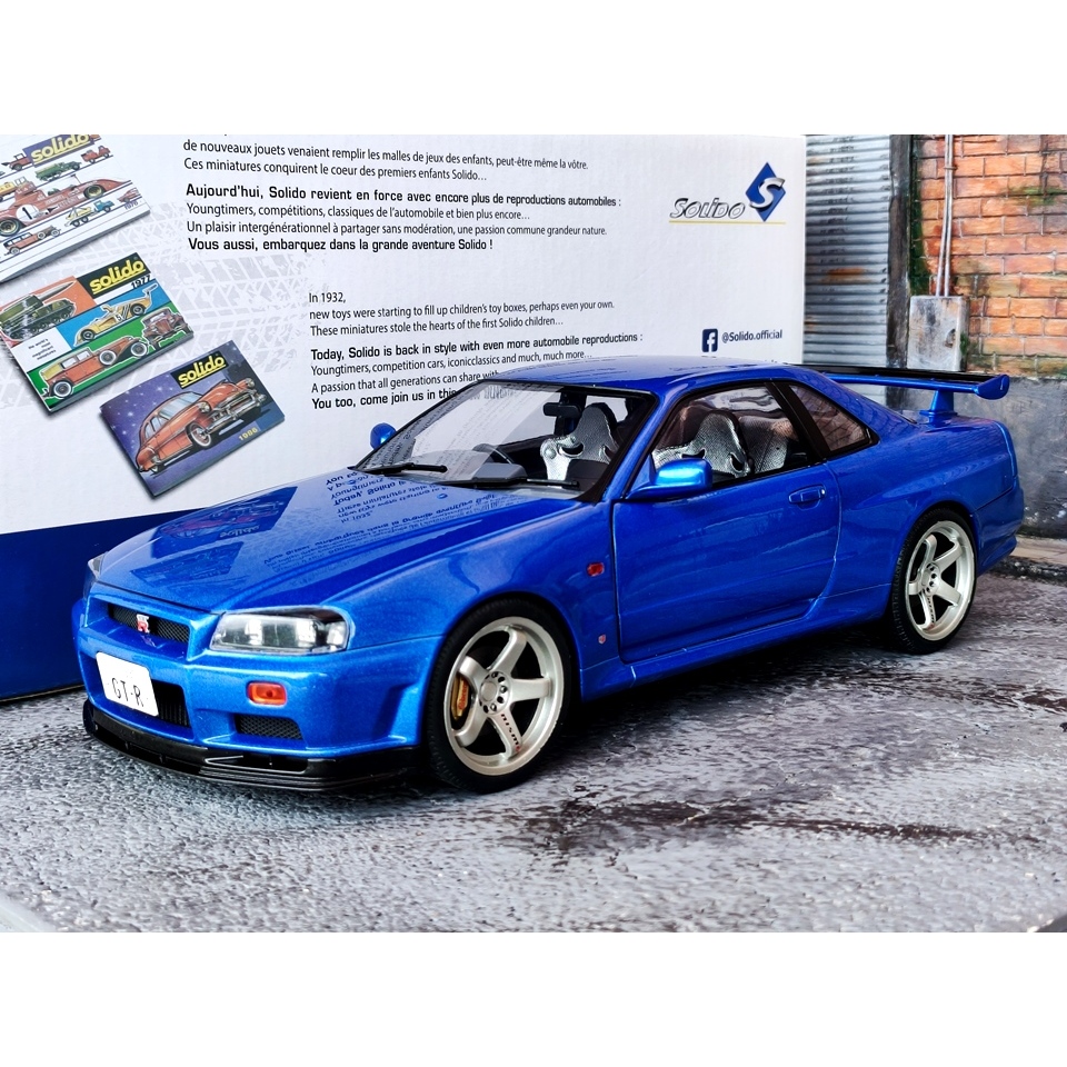 โมเดลรถR34 1/18 โมเดลรถR34gtr โมเดลรถ Nissan skyline R34 GTR Vspec Nismo Blue Solido Model 1:18 ราคา