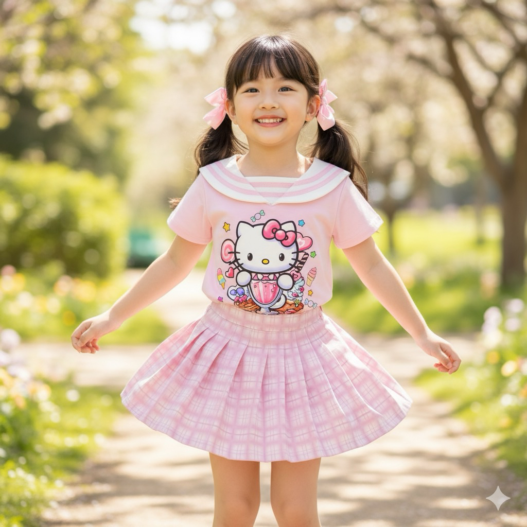 🌸 ชุดเซ็ตเด็กผู้หญิงสุดคิวท์ 🌸 💖 เสื้อปกทหารเรือ + กระโปรงพลีทลายตาราง ใส่แล้วน่ารักสดใสเหมือนเจ้าหญิง พร้อมส่ง