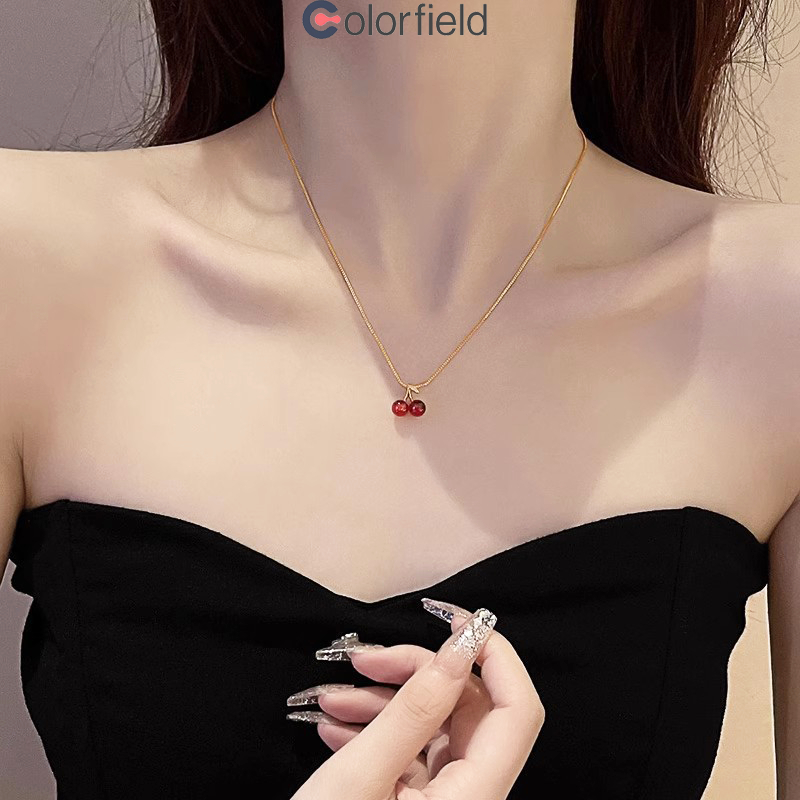 Colorfield สร้อยคอ เชอร์รี่ สไตล์เกาหลี ระดับไฮเอนด์หวาน เหมาะกับของขวัญเครื่องประดับแฟชั่นสําหรับผู้หญิง-COD