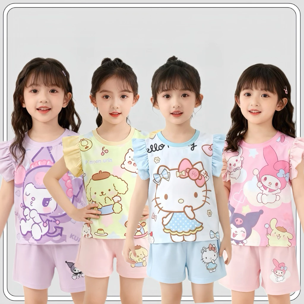 MC080 ชุดเด็ก ชุดแขนสั้นเด็ก ผ้านิ่มเด้ง คอลเลคชั่นใหม่เสื้อแขนสั้นพิมพ์ลายการ์ตูนน่ารัก แขนปีกนก