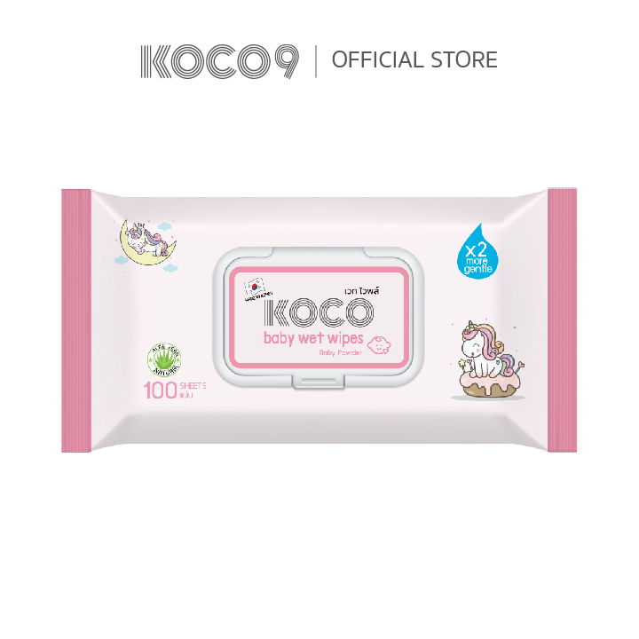 [Exp.17.01.2026] ทิชชู่เปียก KOCO baby  wet wipes Baby Powder  ขนาด 100 แผ่น