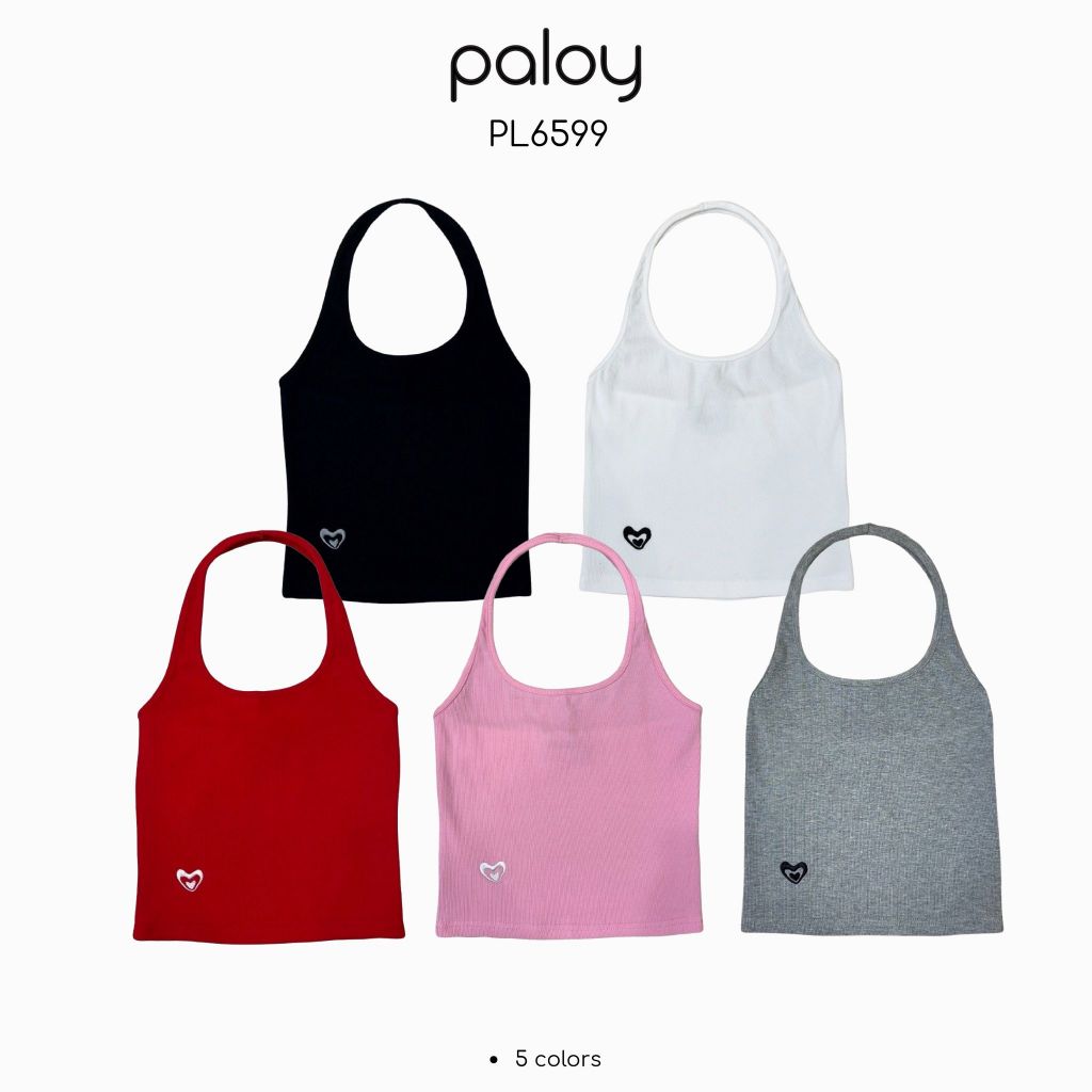 Paloy - PL6599 เสื้อกล้ามสายเดี่ยวคล้องคอ ปักโลโก้หัวใจ