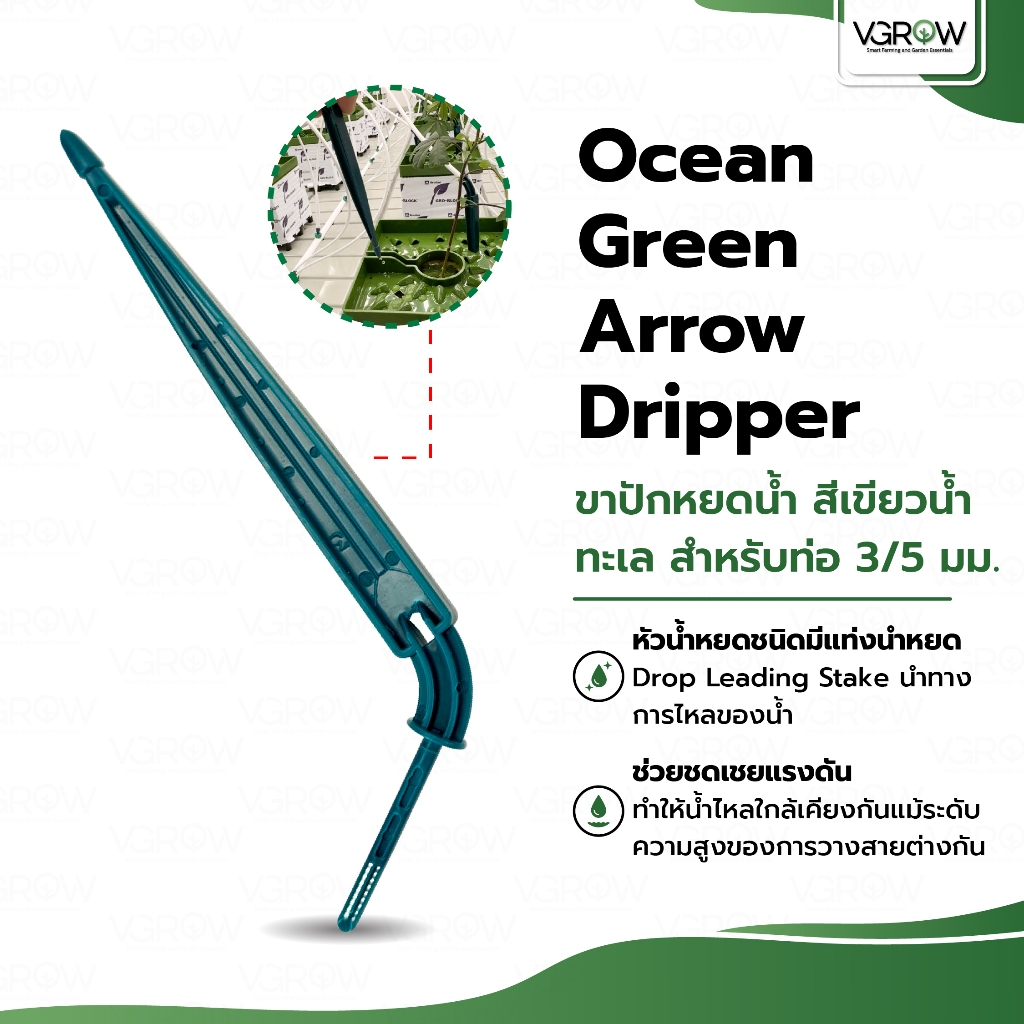 Ocean Green Arrow Dripper ขาปักหยดน้ำ สีเขียวน้ำทะเล ท่อ 3/5 มิล (รอบวงใน/นอก) ขาปักสีเขียวน้ำทะเล