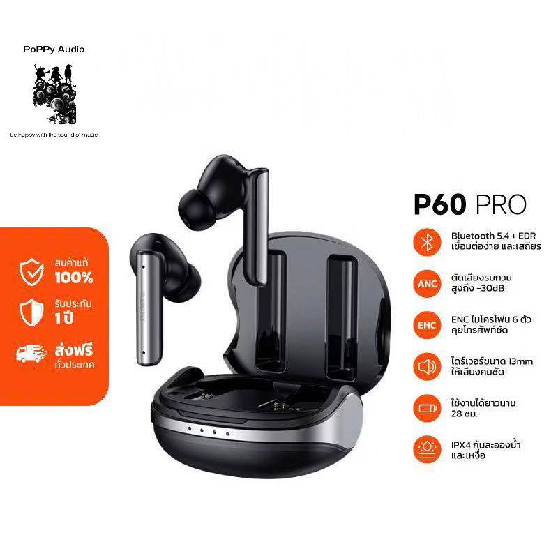 TAZATA P60 Pro หูฟังไร้สายบลูทูธ 5.4 ตัดเสียงรบกวน ANC + ENC เสียง Stereo