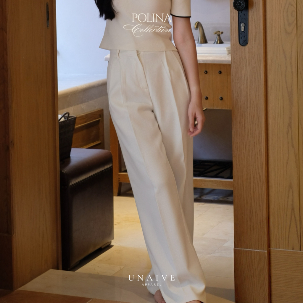 [UNAIVE] Polina Pant กางเกงขายาว ผ้าทอลาย Texture แบบลินิน ผ้าทิ้งตัวเป็นทรงสวย