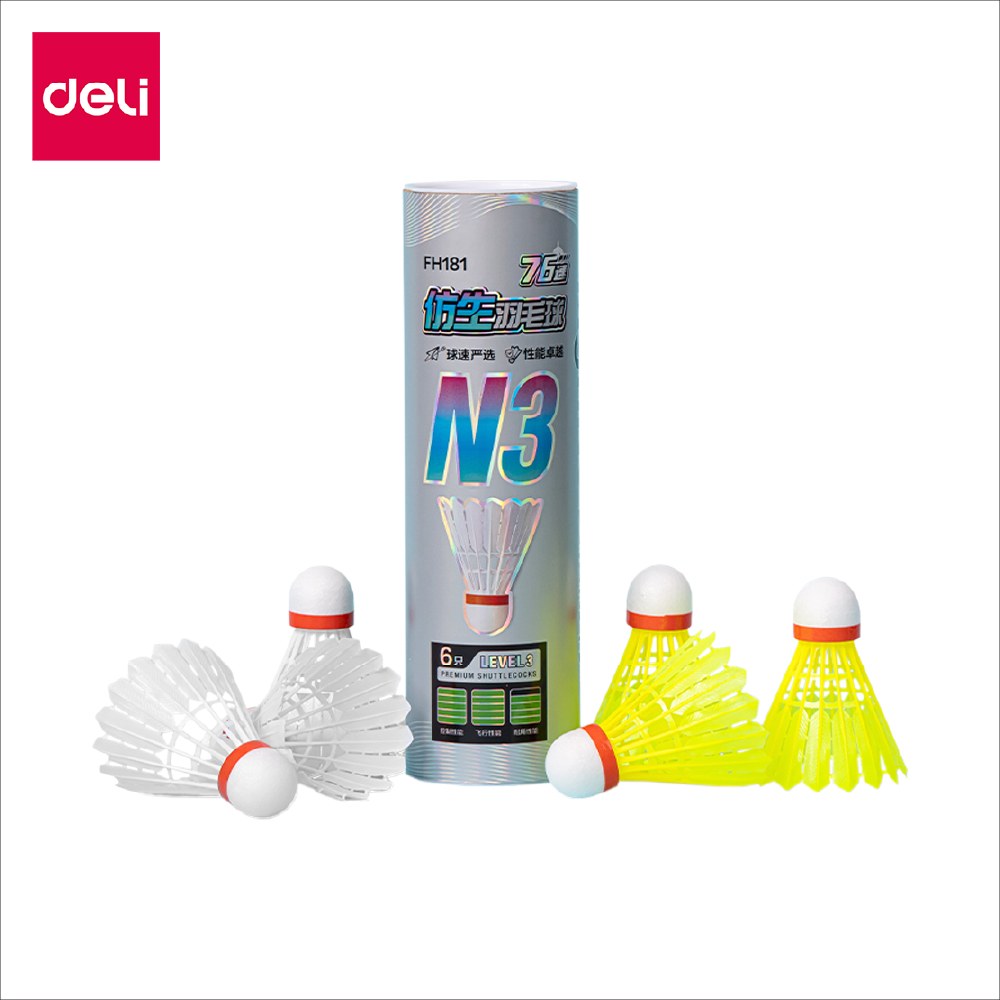 Deli ลูกแบตมินตัน ลูกขนไก่ ส่วนหัวผลิตจากวัสดุโฟม อย่างดี ขนเสมือนจริง หนา และแข็งแรง ข้อต่อมั่นคง B
