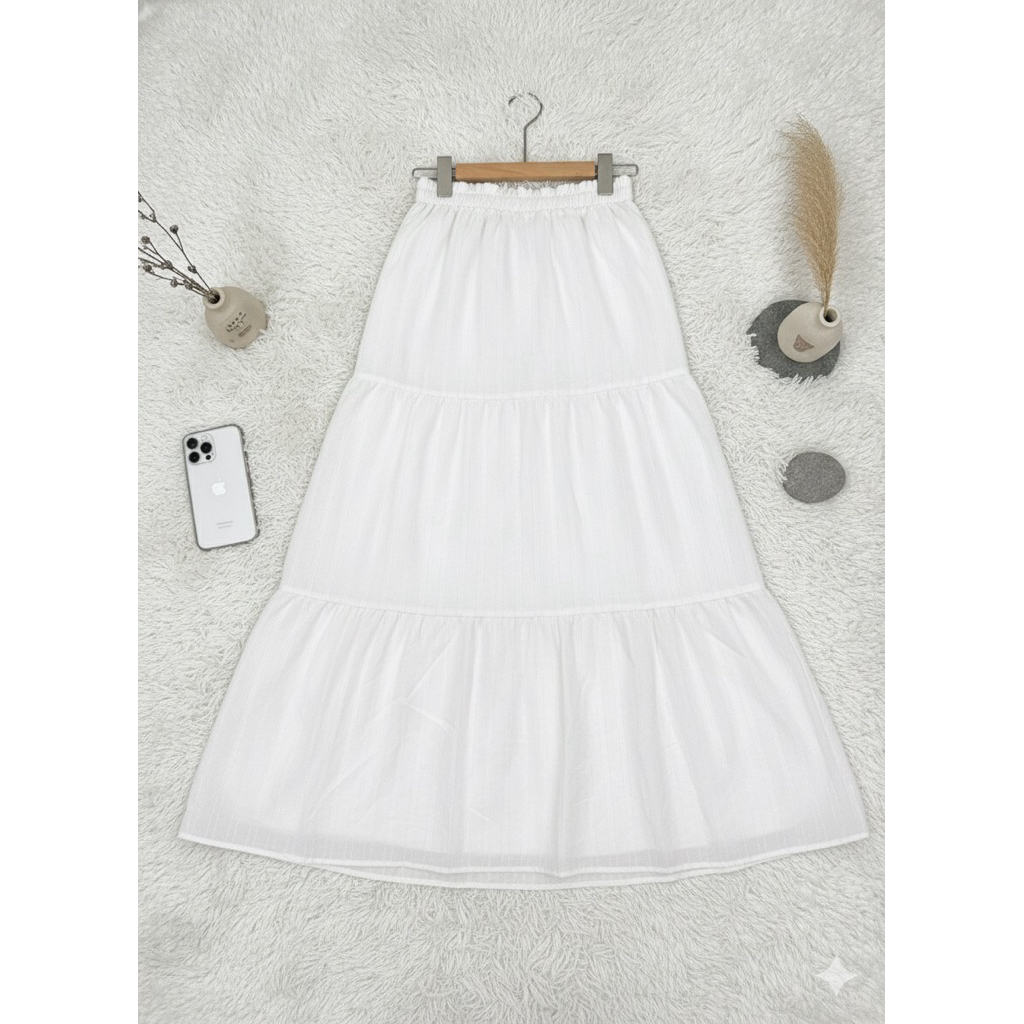 กระโปรงยาวเรียบตัดต่อผ้าร็อปบี้ฟรีไชร์