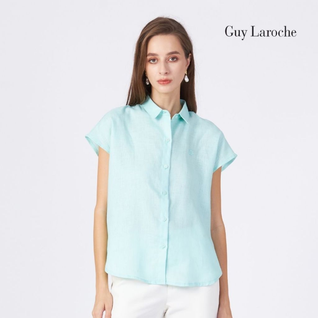 Guy laroche เสื้อเชิ้ตผู้หญิง Light linen แขนล้ำ สีเขียว G9U3GR ราคา ถูกที่สุด ดีลบีเคเค แกลเลอรีภาพที่ 3