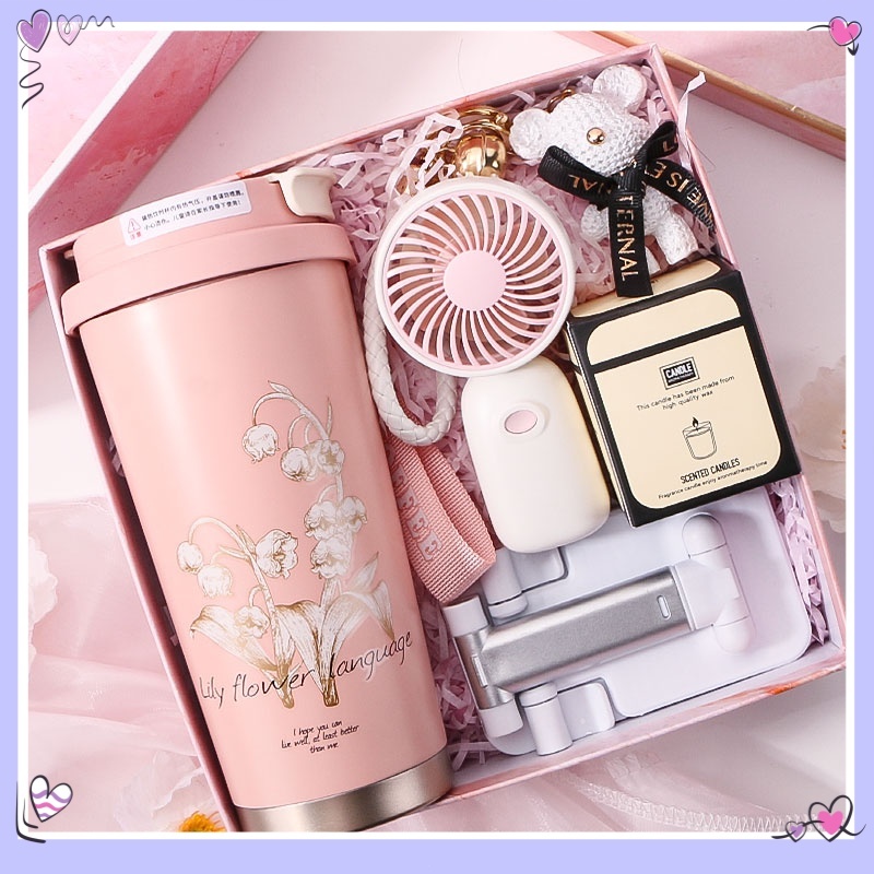 Gift Set ถ้วยฉนวนความงามง่ายและสูง 316 ถ้วยกาแฟหญิงดอกไม้แหวนพร้อมถ้วยกล่องของขวัญ birthday gift