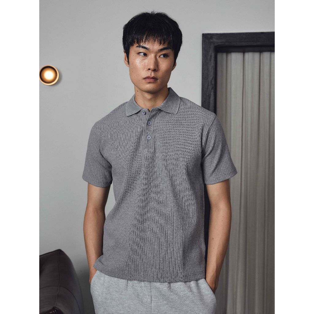 Pmith - Luke Ribbed Polo Shirt - Grey