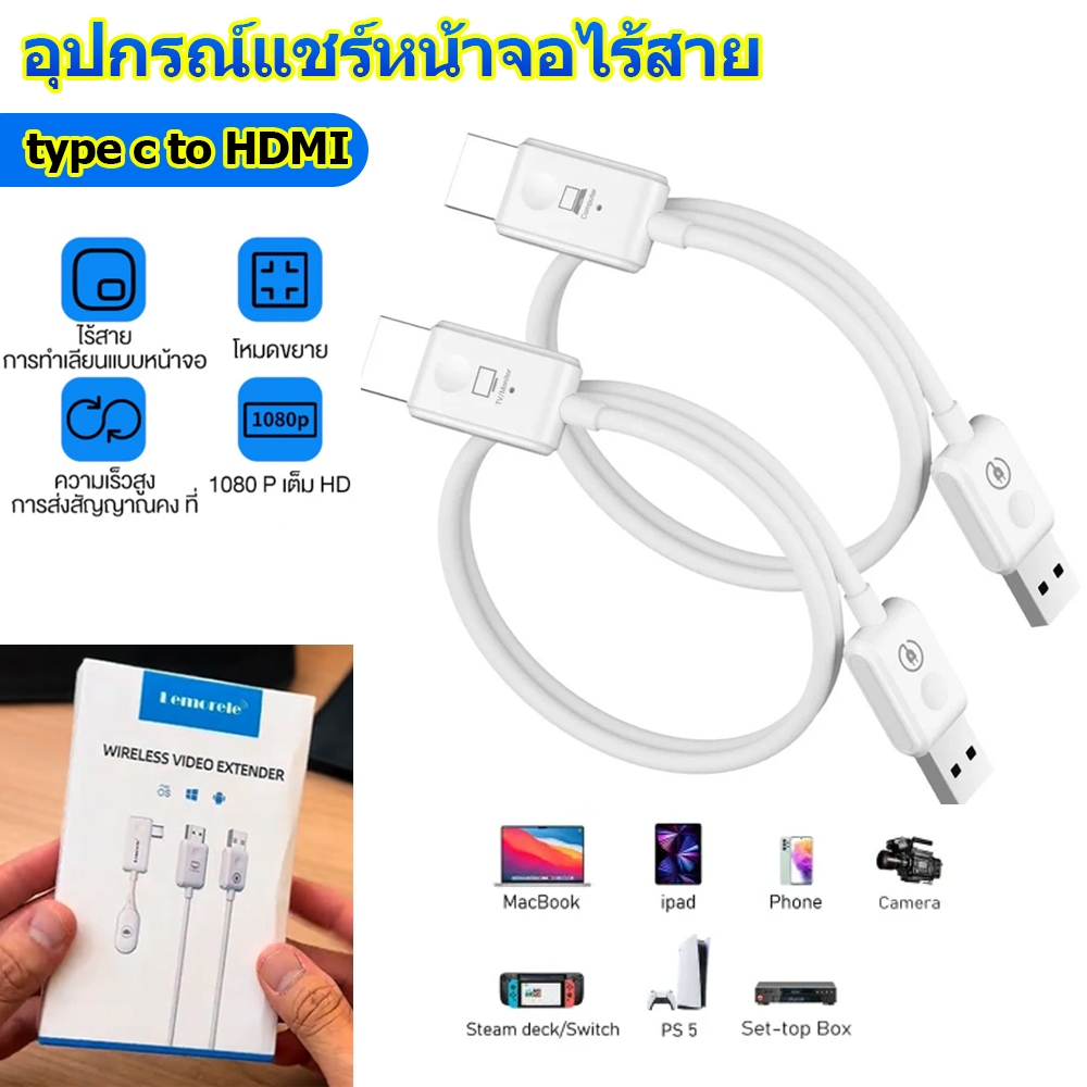 HDMI CS7อุปกรณ์แชร์หน้าจอไร้สาย 1080P HDTV to Type-C HDMI Wireless Transmitter Receiver รับสัญญาณถึง