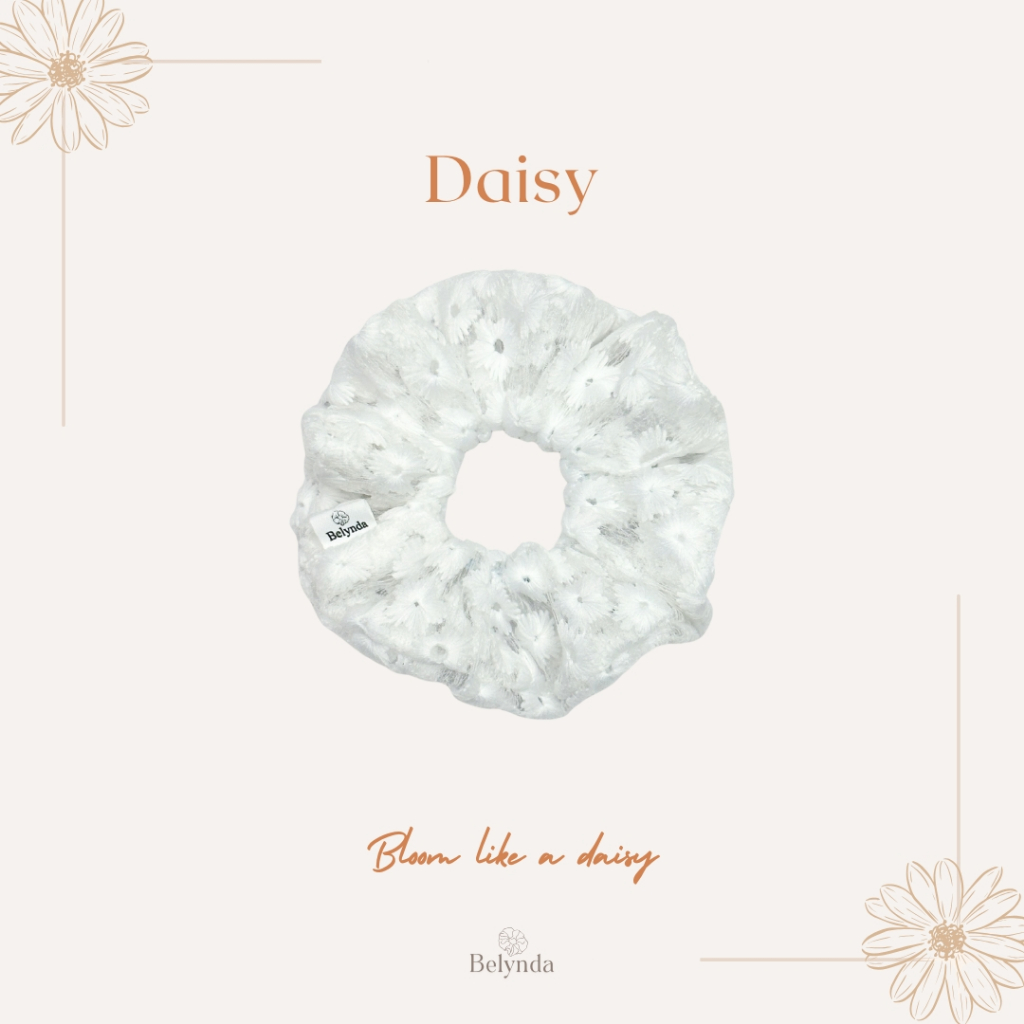 Belynda ♥ Scrunchies ♥ Daisy - Formal Tone ยางรัดผม ผ้าปักลายดอกเดซี่