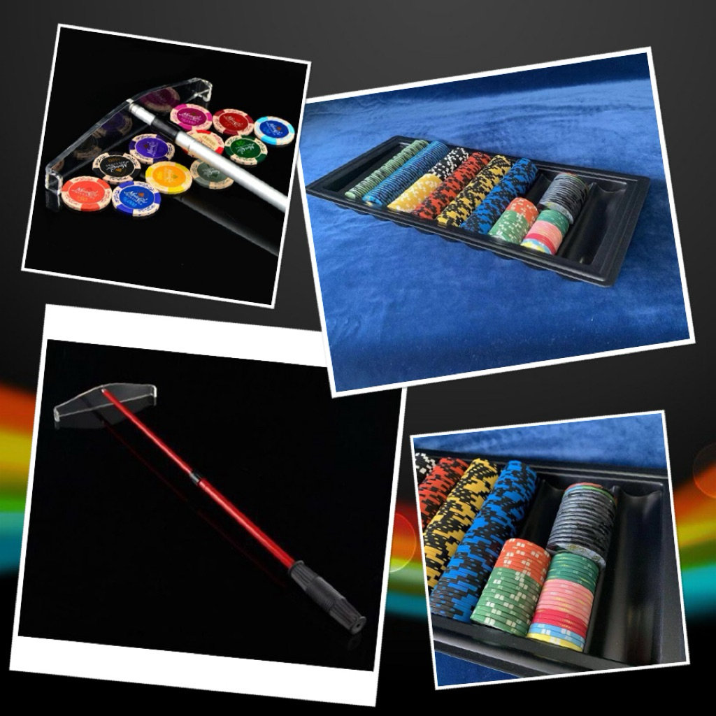 [จากไทยไวสุดๆ] เซ็ตอุปกรณ์เสริม ถาดใส่เหรียญ 500 (Poker Chip Tray) / ไม้เก็บเหรียญ (Poker Chip Rake) Poker Chip Pusher