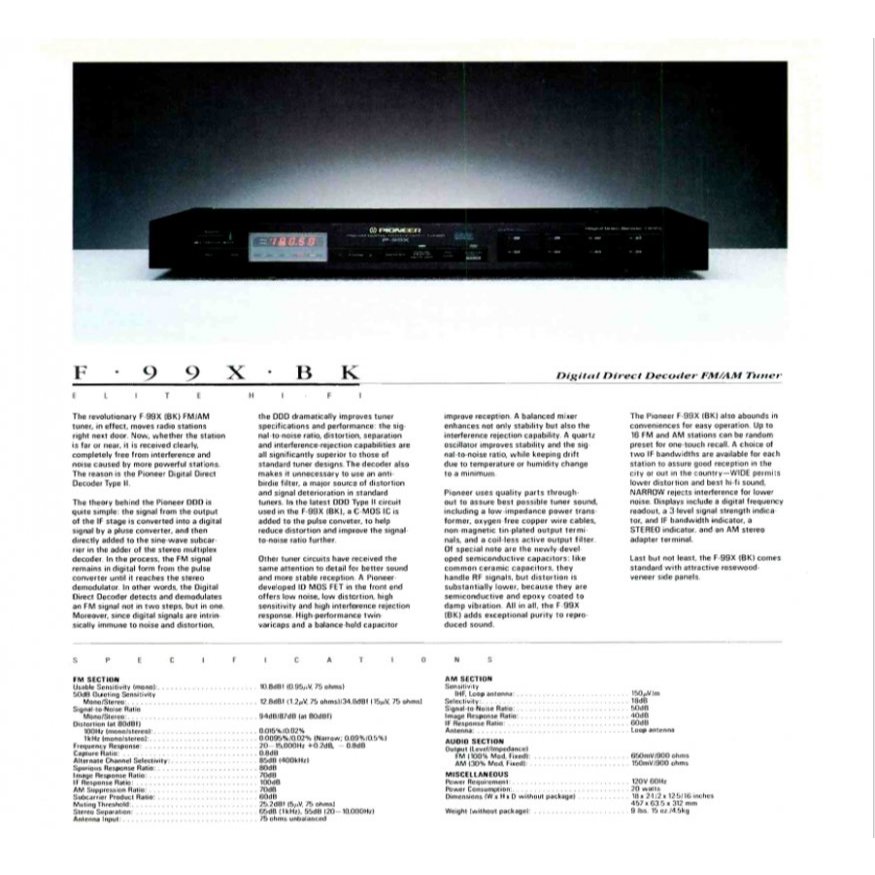 [ของสะสม] เครื่องเล่น AM/FM Digital Synthesizes Tuner : Pioneer F-99X