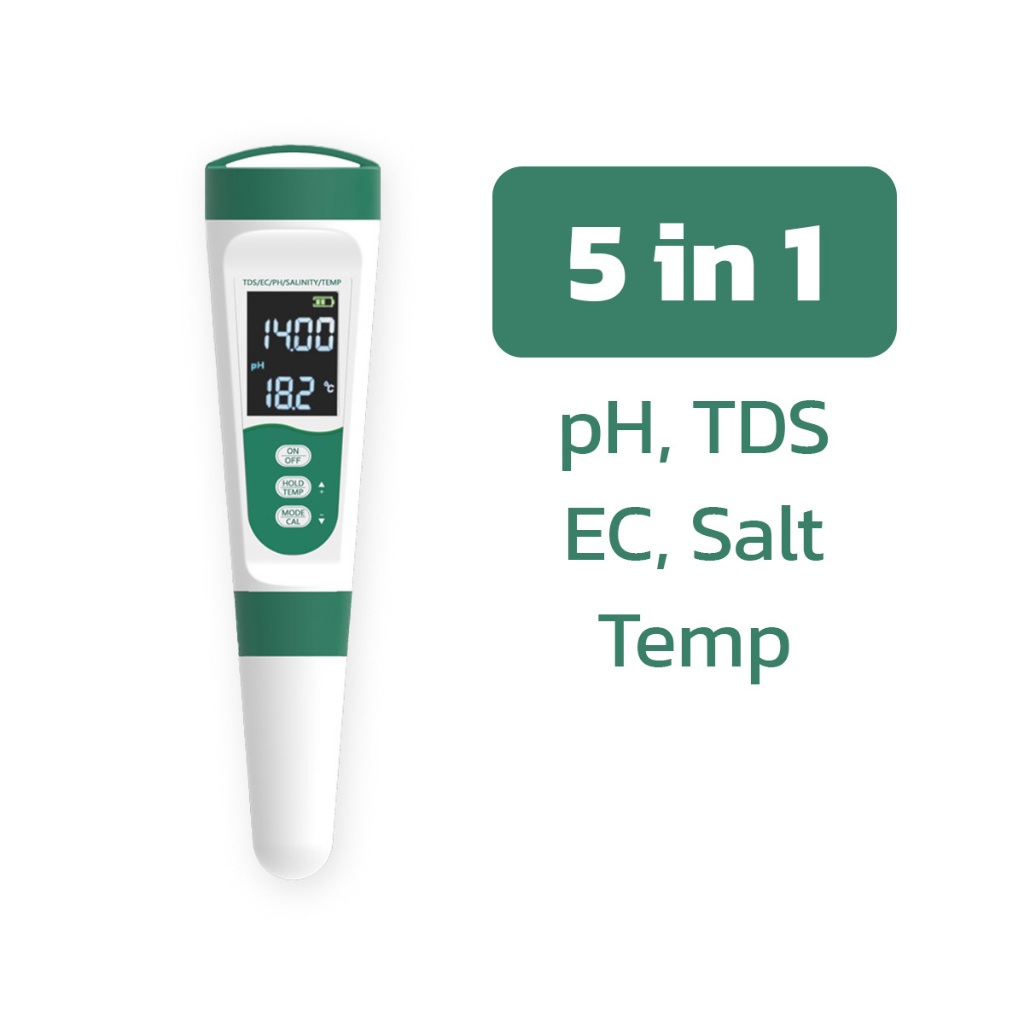 เครื่องวัดคุณภาพน้ำ รุ่นMF-M51 แบบปากกา 5in1 วัดpH ความด่าง /TDS /EC /Salt/อุณหภูมิ ความแม่นยำสูง