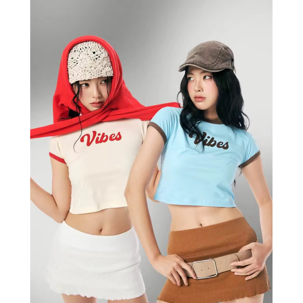 (ผ่อนได้)Vividvibe.co - Vivid baby tee เสื้อยืดครอปสกรีนลาย