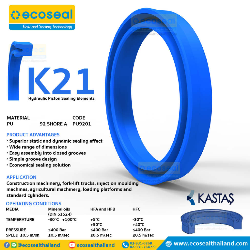 K21 ID 38 ซีล UN ซีลยูคัพ ซีลลูกสูบ u-cup seal รูใน 38 มม. ซีลไฮดรอลิกส์ ซีลยูคัพ K21 PU,NBR  single