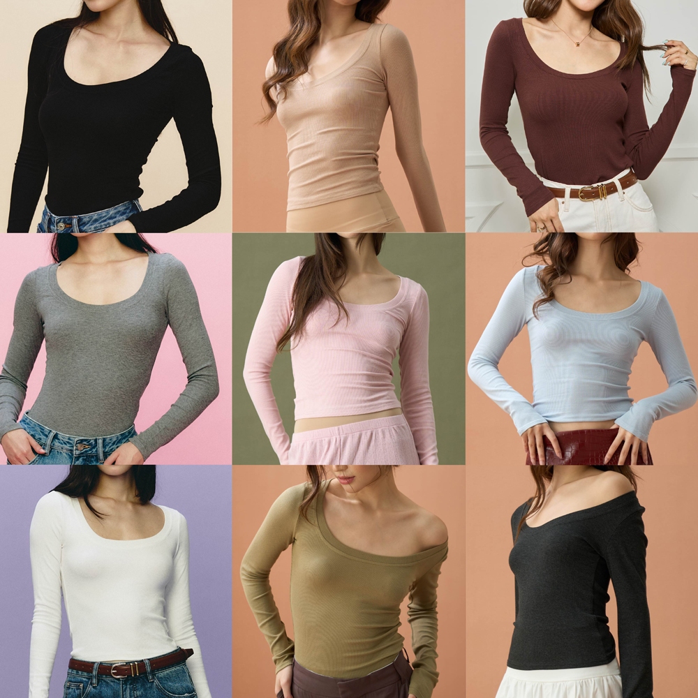 ( พร้อมส่ง ) MUSE - Scoop Neck Long Sleeve Top