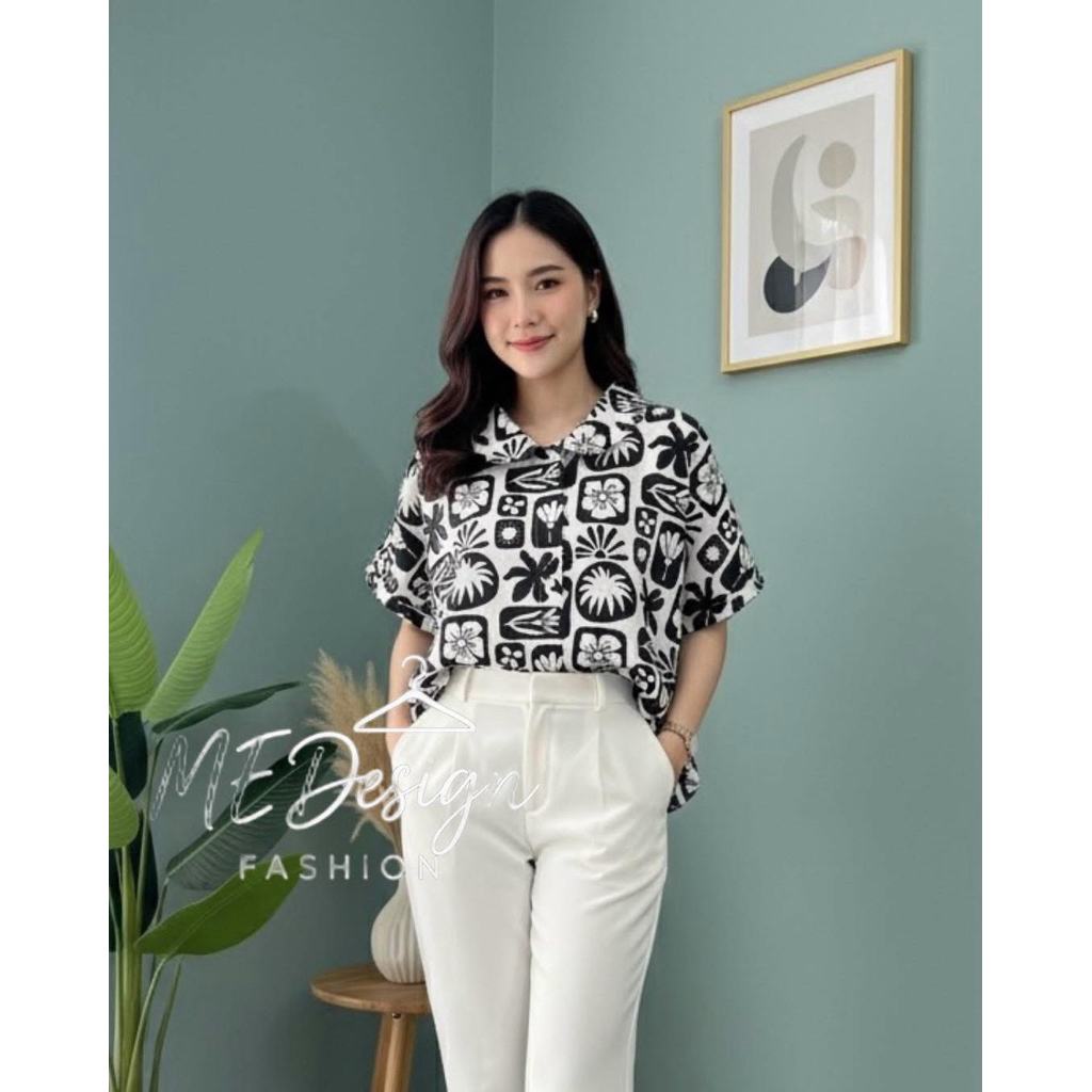 🏷ป้ายBonus by Ananya  ‼️เสื้อคอบัวเชิ้ตแขนสั้นผ้าคอตตอลญี่ปุ่น กระดุมหน้าแขนในตัวชายตรง ผ่าข้างบอกเลยน่ารักสุดๆ