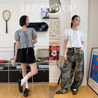 Hunny - เสื้อผูกหน้า แขนตุ๊กตา เอวระบาย ผ้าคอตตอน 100 % (พร้…