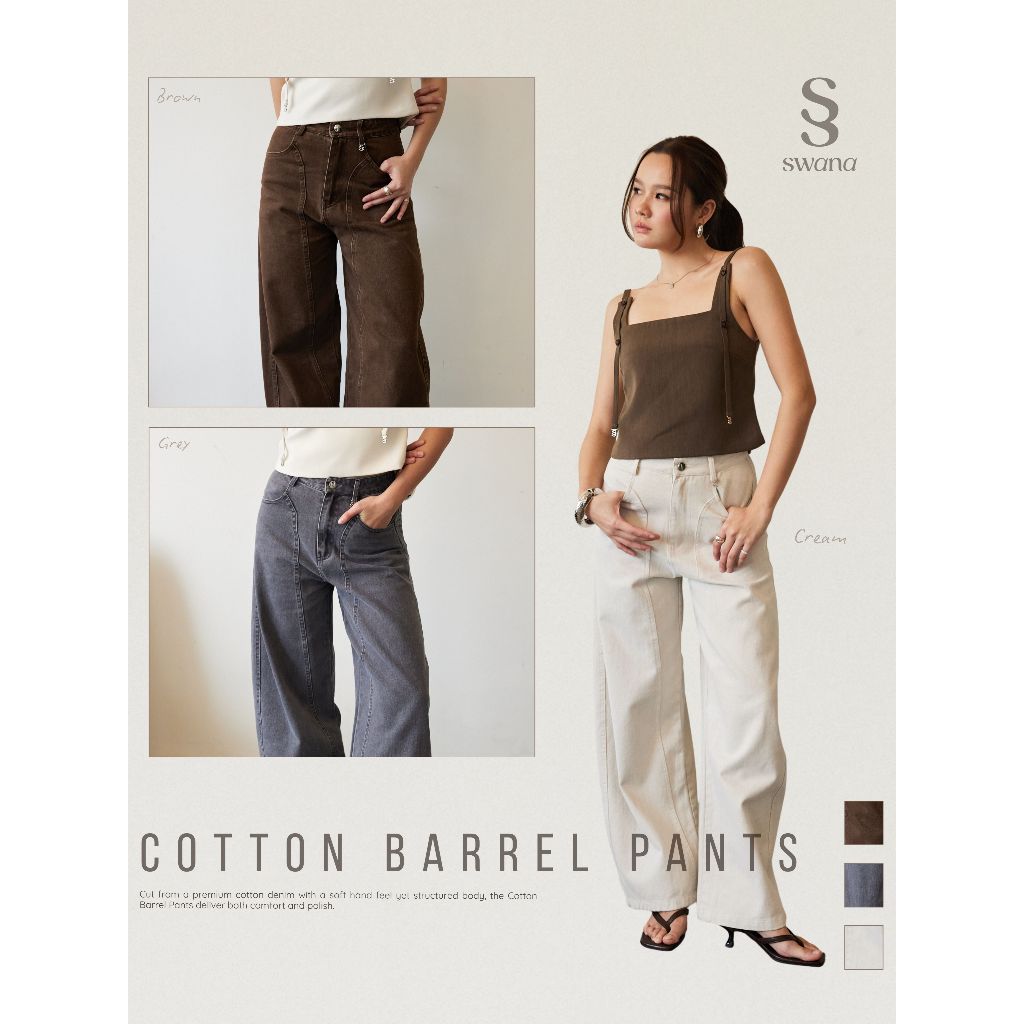 Swana.ss - Cotton barrel pants XS-XL 👖👀 กางเกงขายาวผ้าคอตตอนฟอก ปลายขาโค้ง