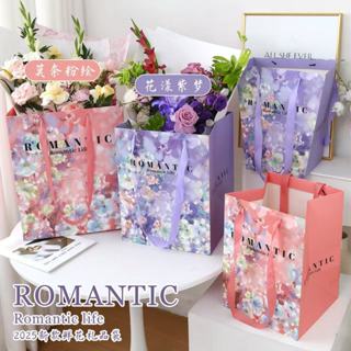 🧸🧸BAG🧸🧸 ถุงกระดาษ ลายดอกไม้ชมพู ม่วง Romantic ใส่ดอกไม้ แบบช…
