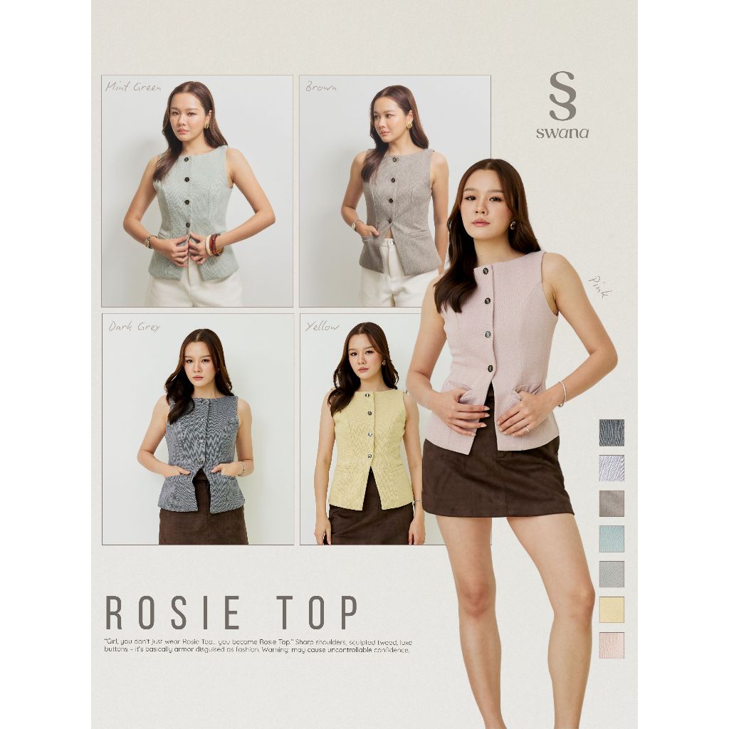 Swana.ss - Rosie top  (XS-2XL) เสื้ออย่างเดียว🎀 เสื้อคอปาดแขนกุด มีซับในทั้งตัว