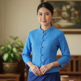 เสื้อแฟร์ชั่นผู้หญิง ทรงจิตรลดา สีขาวนวล ชมพู กรมเข้ม กรมเข้ม ฟ้า