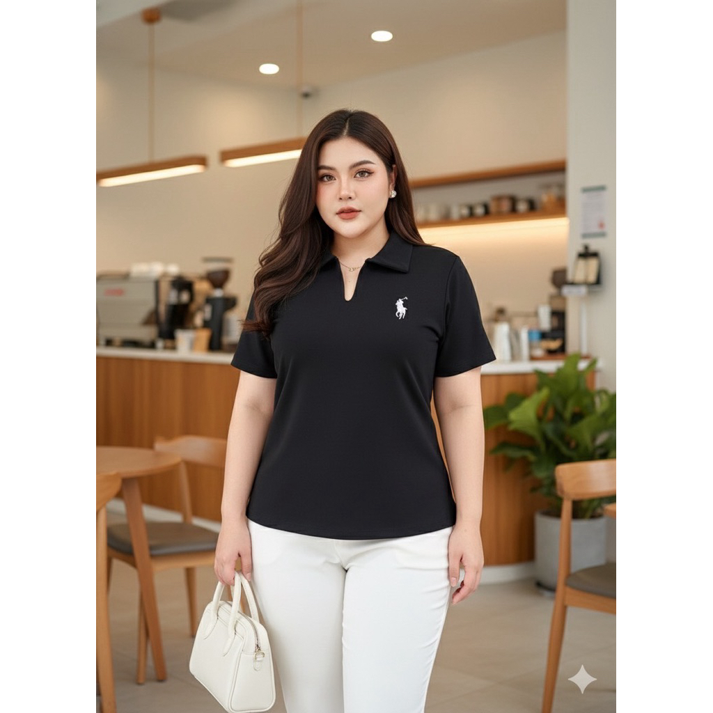 เสื้อยืดคอปกผ้าคอตตอนยูนิโคลเนื้อดี สาวอวบใส่สบาย อก38-50