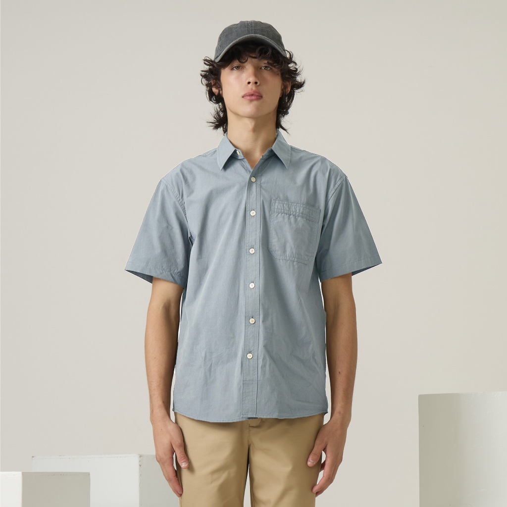 TWENTYSECOND เสื้อเชิ้ตแขนสั้น ผ้าคอตต้อน รุ่น Standard Lite Shirt - ฟ้า / Blue