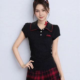 พร้อมส่งในไทย*** เสื้อคอปกแขนสั้น มีกระดุมหน้าใช้งานได้จริง ผ้านิ่ม ปักตัวอักษร Y292